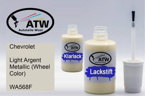 Chevrolet, Light Argent Metallic (Wheel Color), WA568F: 20ml Lackstift + 20ml Klarlack - Set, von ATW Autoteile West.